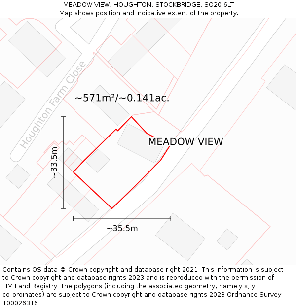 MEADOW VIEW, HOUGHTON, STOCKBRIDGE, SO20 6LT: Plot and title map