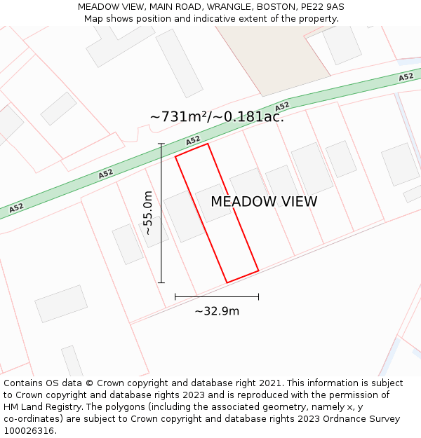 MEADOW VIEW, MAIN ROAD, WRANGLE, BOSTON, PE22 9AS: Plot and title map