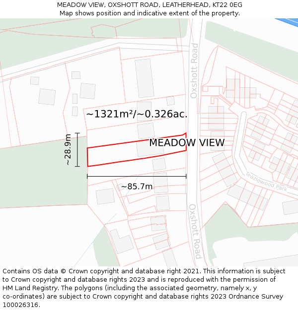 MEADOW VIEW, OXSHOTT ROAD, LEATHERHEAD, KT22 0EG: Plot and title map