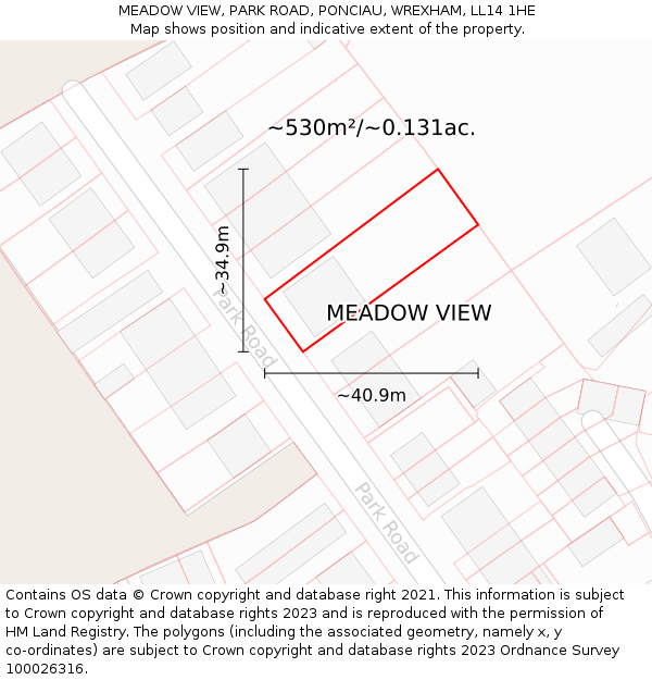 MEADOW VIEW, PARK ROAD, PONCIAU, WREXHAM, LL14 1HE: Plot and title map