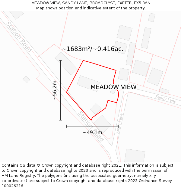 MEADOW VIEW, SANDY LANE, BROADCLYST, EXETER, EX5 3AN: Plot and title map