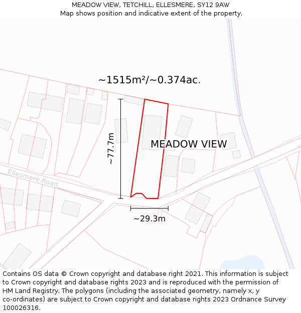 MEADOW VIEW, TETCHILL, ELLESMERE, SY12 9AW: Plot and title map