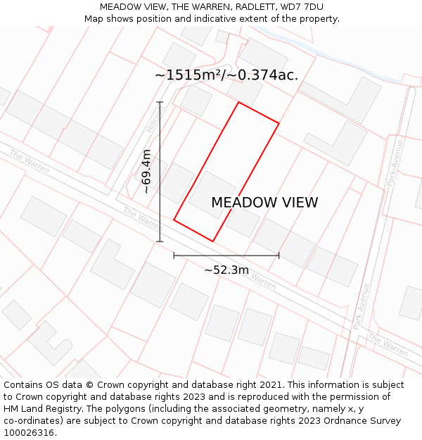 MEADOW VIEW, THE WARREN, RADLETT, WD7 7DU: Plot and title map