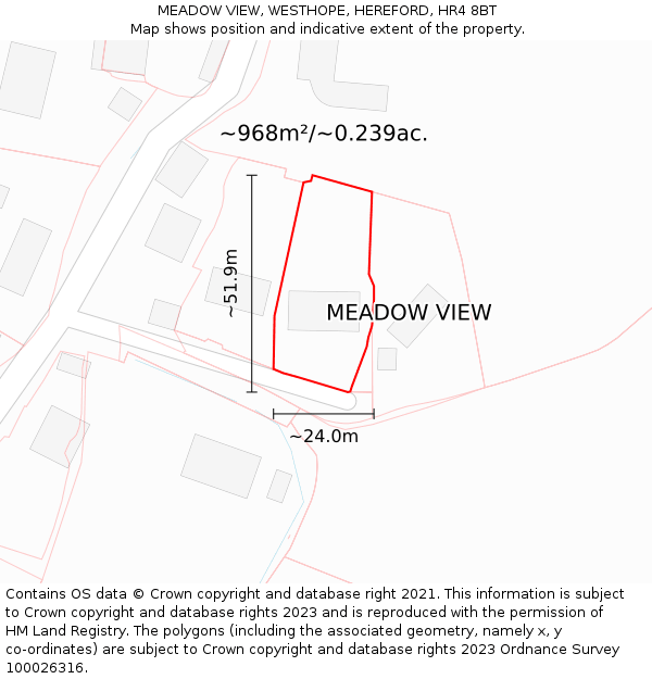 MEADOW VIEW, WESTHOPE, HEREFORD, HR4 8BT: Plot and title map