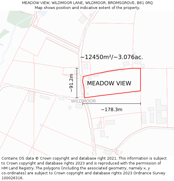 MEADOW VIEW, WILDMOOR LANE, WILDMOOR, BROMSGROVE, B61 0RQ: Plot and title map