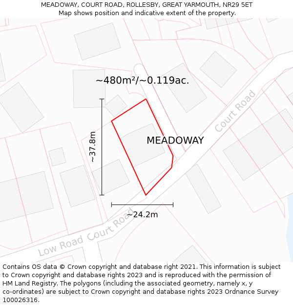 MEADOWAY, COURT ROAD, ROLLESBY, GREAT YARMOUTH, NR29 5ET: Plot and title map