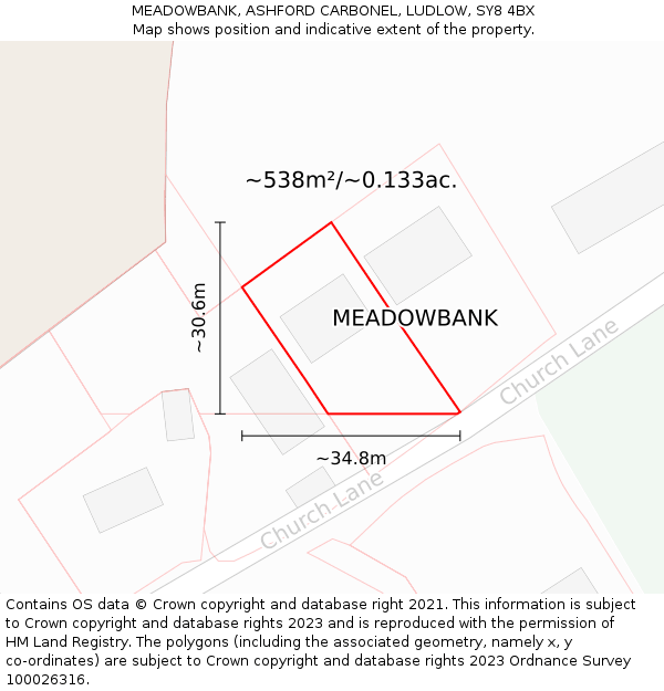 MEADOWBANK, ASHFORD CARBONEL, LUDLOW, SY8 4BX: Plot and title map