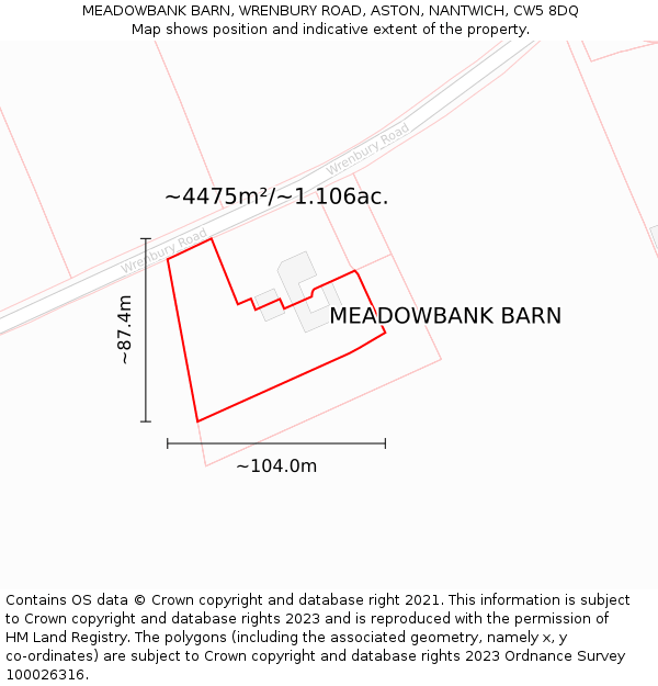 MEADOWBANK BARN, WRENBURY ROAD, ASTON, NANTWICH, CW5 8DQ: Plot and title map