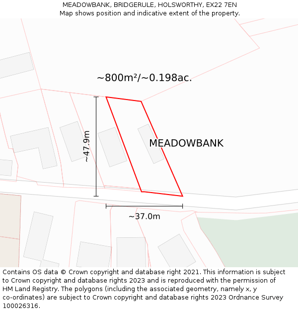 MEADOWBANK, BRIDGERULE, HOLSWORTHY, EX22 7EN: Plot and title map