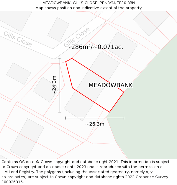 MEADOWBANK, GILLS CLOSE, PENRYN, TR10 8RN: Plot and title map