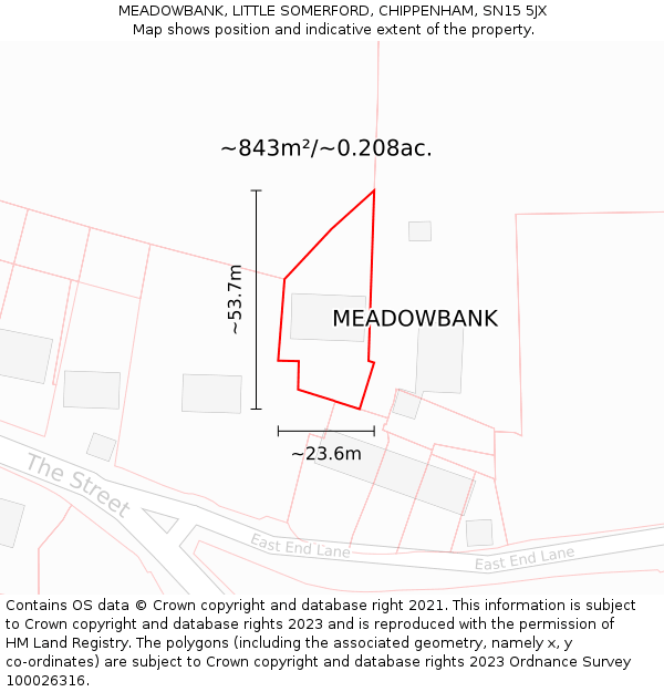 MEADOWBANK, LITTLE SOMERFORD, CHIPPENHAM, SN15 5JX: Plot and title map