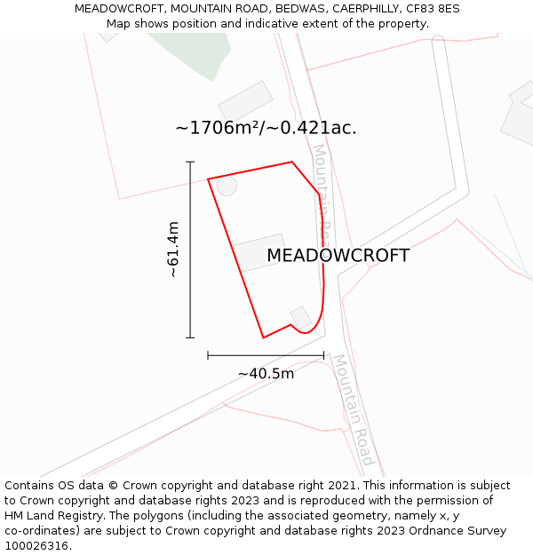 MEADOWCROFT, MOUNTAIN ROAD, BEDWAS, CAERPHILLY, CF83 8ES: Plot and title map