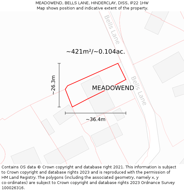 MEADOWEND, BELLS LANE, HINDERCLAY, DISS, IP22 1HW: Plot and title map