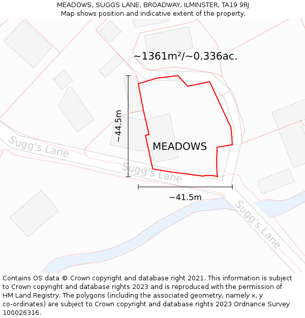 MEADOWS, SUGGS LANE, BROADWAY, ILMINSTER, TA19 9RJ: Plot and title map