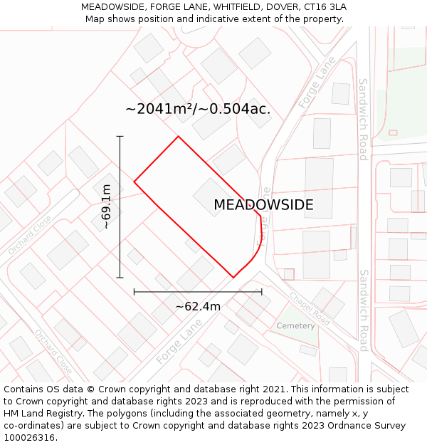 MEADOWSIDE, FORGE LANE, WHITFIELD, DOVER, CT16 3LA: Plot and title map