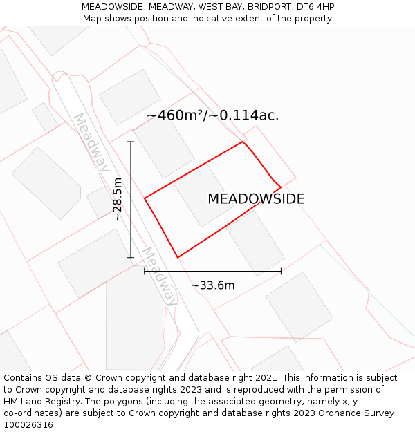 MEADOWSIDE, MEADWAY, WEST BAY, BRIDPORT, DT6 4HP: Plot and title map