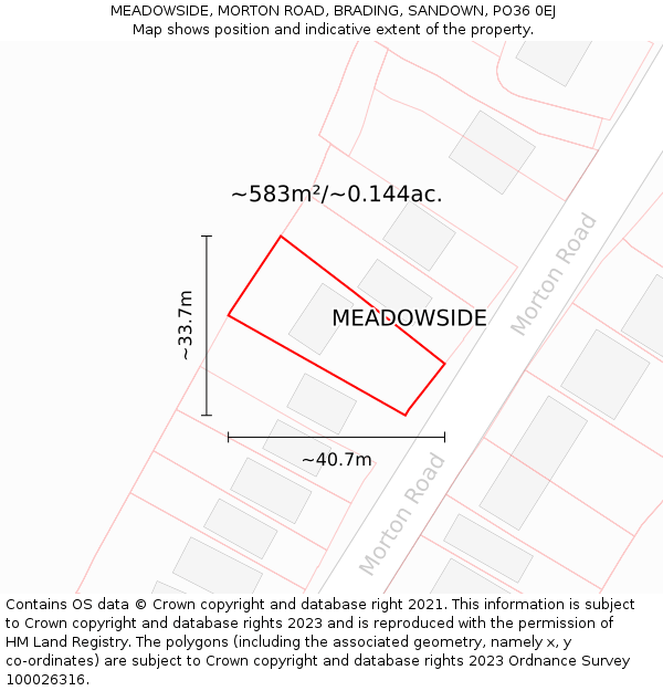 MEADOWSIDE, MORTON ROAD, BRADING, SANDOWN, PO36 0EJ: Plot and title map