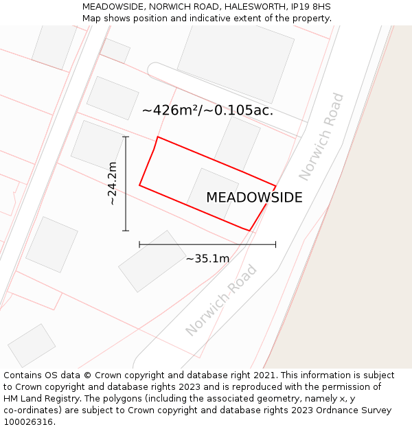 MEADOWSIDE, NORWICH ROAD, HALESWORTH, IP19 8HS: Plot and title map