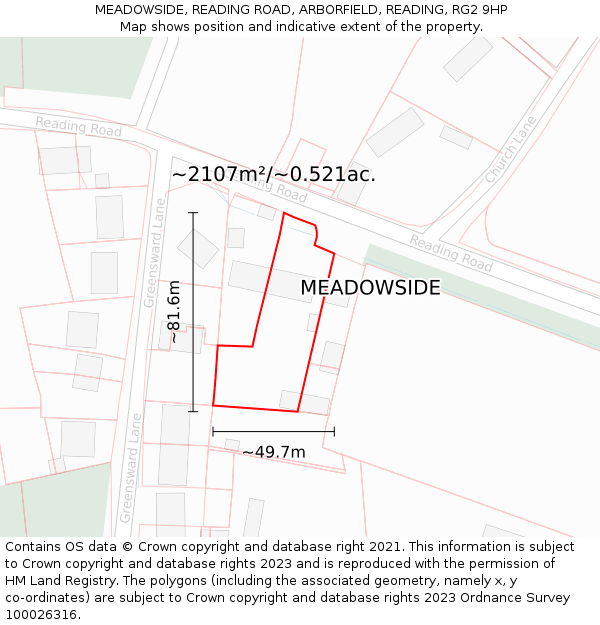 MEADOWSIDE, READING ROAD, ARBORFIELD, READING, RG2 9HP: Plot and title map