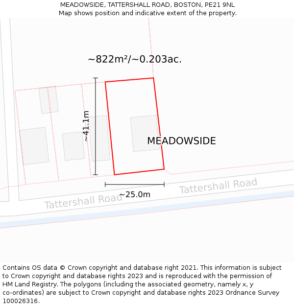 MEADOWSIDE, TATTERSHALL ROAD, BOSTON, PE21 9NL: Plot and title map