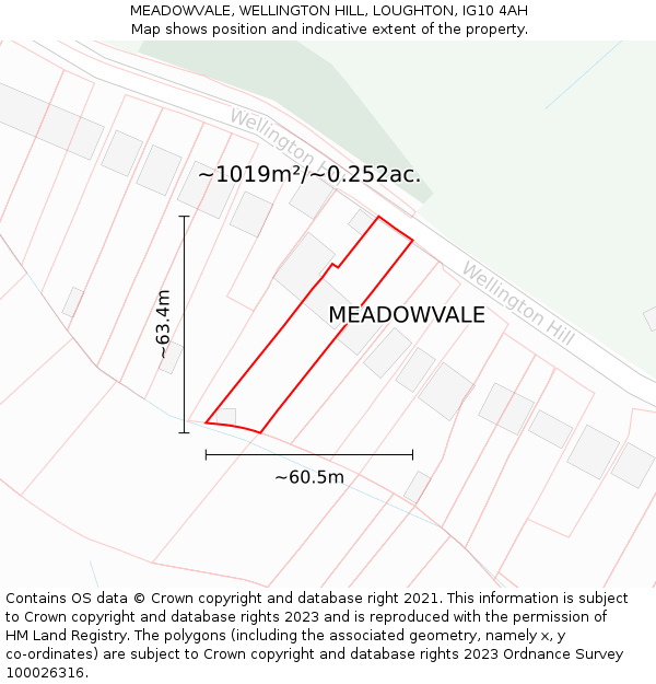 MEADOWVALE, WELLINGTON HILL, LOUGHTON, IG10 4AH: Plot and title map