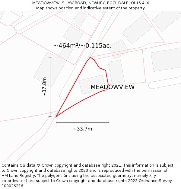 MEADOWVIEW, SHAW ROAD, NEWHEY, ROCHDALE, OL16 4LX: Plot and title map