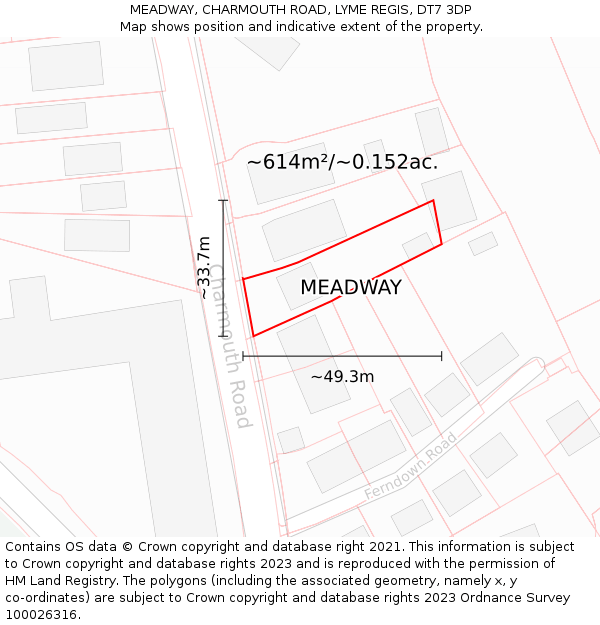 MEADWAY, CHARMOUTH ROAD, LYME REGIS, DT7 3DP: Plot and title map