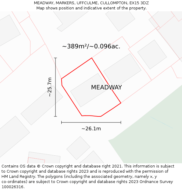 MEADWAY, MARKERS, UFFCULME, CULLOMPTON, EX15 3DZ: Plot and title map