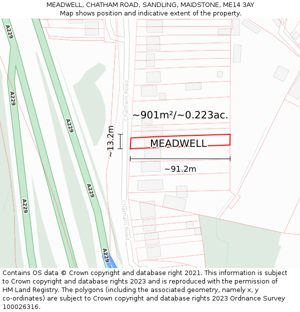 MEADWELL, CHATHAM ROAD, SANDLING, MAIDSTONE, ME14 3AY: Plot and title map