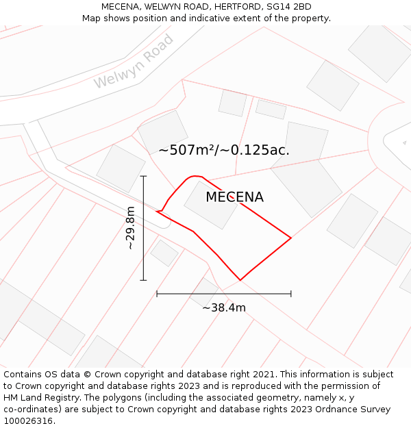 MECENA, WELWYN ROAD, HERTFORD, SG14 2BD: Plot and title map