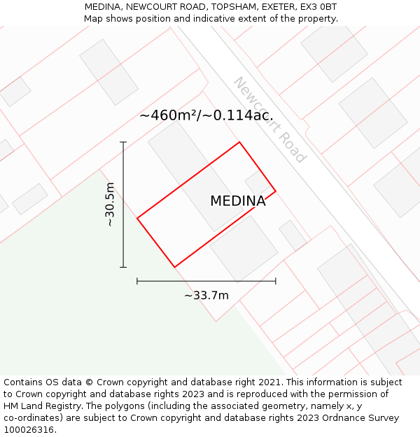 MEDINA, NEWCOURT ROAD, TOPSHAM, EXETER, EX3 0BT: Plot and title map