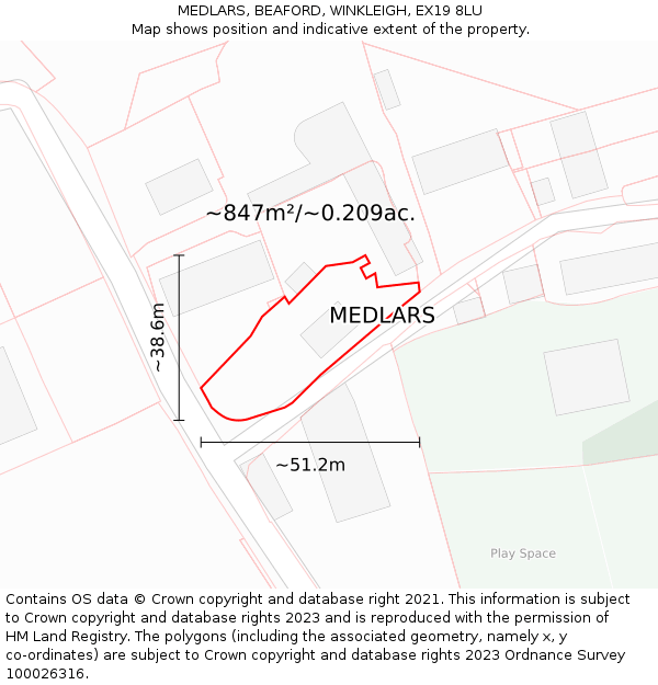 MEDLARS, BEAFORD, WINKLEIGH, EX19 8LU: Plot and title map