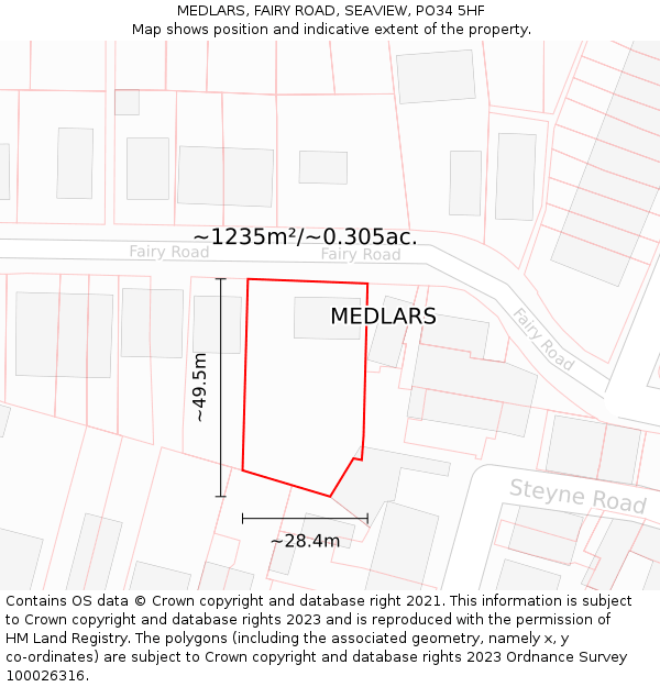 MEDLARS, FAIRY ROAD, SEAVIEW, PO34 5HF: Plot and title map