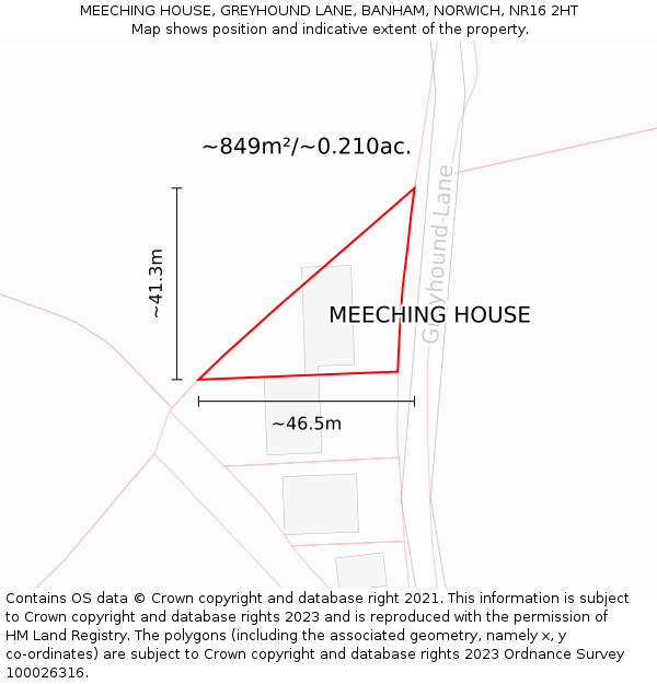 MEECHING HOUSE, GREYHOUND LANE, BANHAM, NORWICH, NR16 2HT: Plot and title map