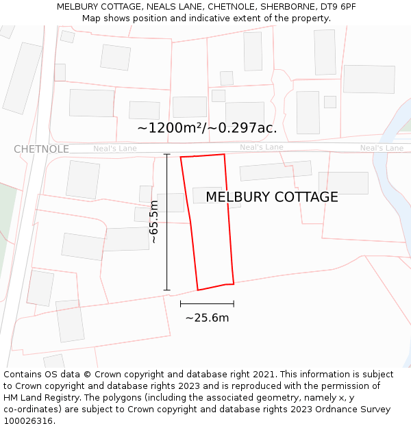 MELBURY COTTAGE, NEALS LANE, CHETNOLE, SHERBORNE, DT9 6PF: Plot and title map