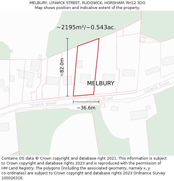 MELBURY, LYNWICK STREET, RUDGWICK, HORSHAM, RH12 3DG: Plot and title map