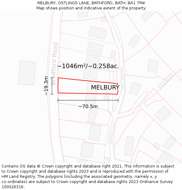 MELBURY, OSTLINGS LANE, BATHFORD, BATH, BA1 7RW: Plot and title map