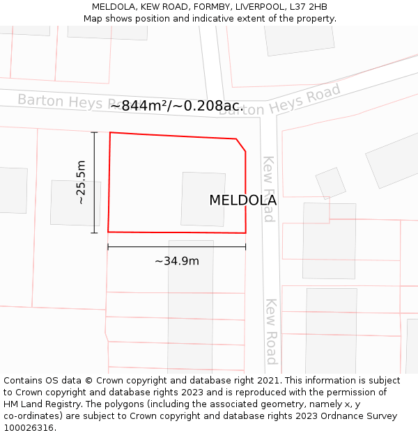 MELDOLA, KEW ROAD, FORMBY, LIVERPOOL, L37 2HB: Plot and title map