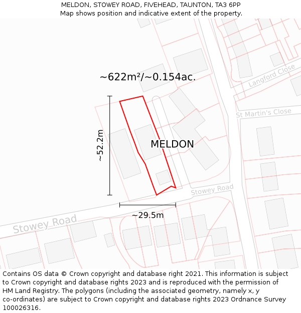 MELDON, STOWEY ROAD, FIVEHEAD, TAUNTON, TA3 6PP: Plot and title map