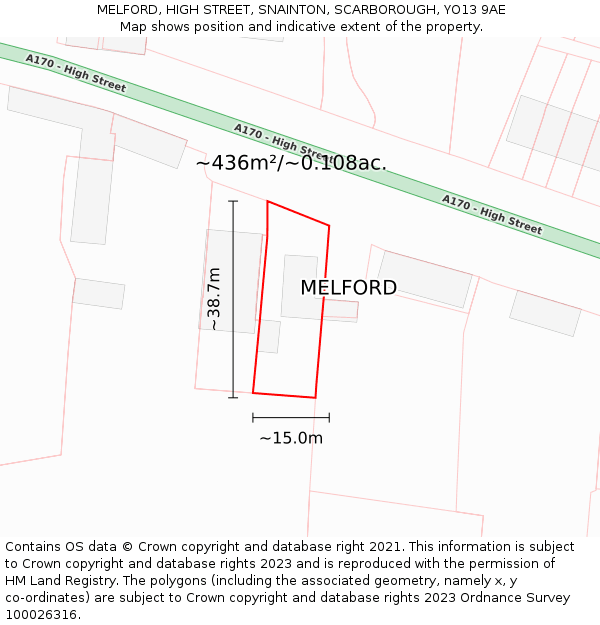 MELFORD, HIGH STREET, SNAINTON, SCARBOROUGH, YO13 9AE: Plot and title map