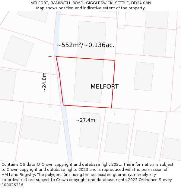 MELFORT, BANKWELL ROAD, GIGGLESWICK, SETTLE, BD24 0AN: Plot and title map