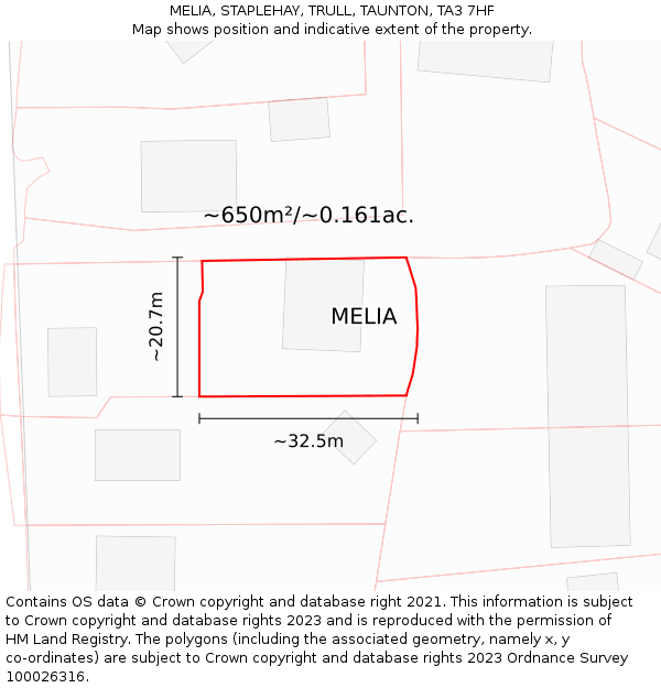 MELIA, STAPLEHAY, TRULL, TAUNTON, TA3 7HF: Plot and title map