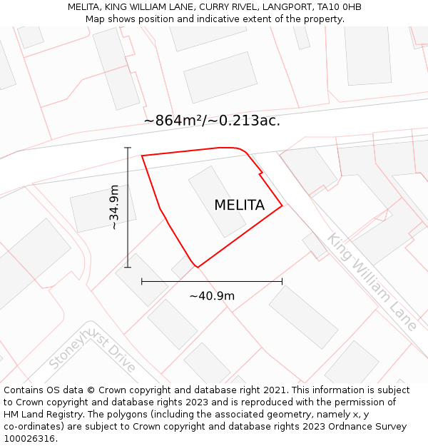 MELITA, KING WILLIAM LANE, CURRY RIVEL, LANGPORT, TA10 0HB: Plot and title map