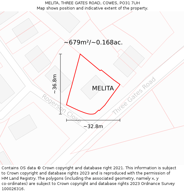 MELITA, THREE GATES ROAD, COWES, PO31 7UH: Plot and title map