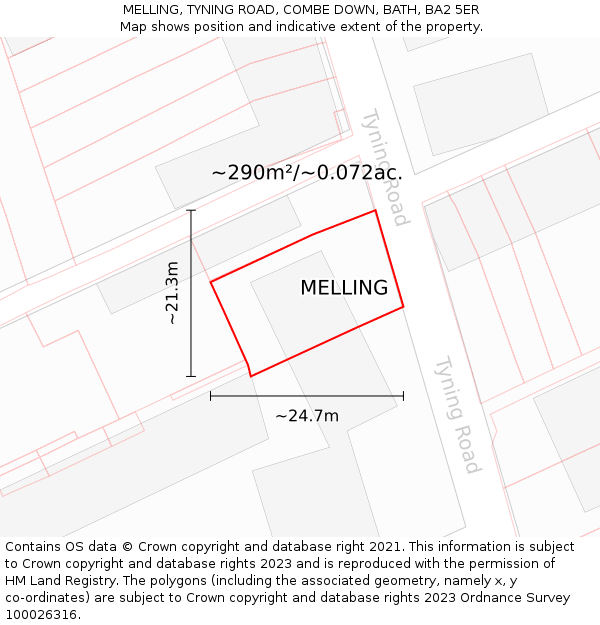 MELLING, TYNING ROAD, COMBE DOWN, BATH, BA2 5ER: Plot and title map