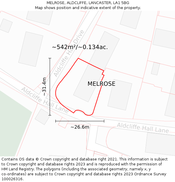 MELROSE, ALDCLIFFE, LANCASTER, LA1 5BG: Plot and title map