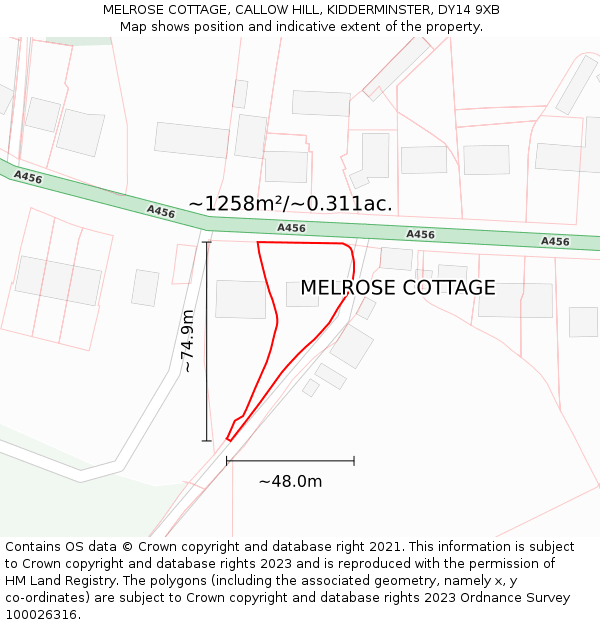 MELROSE COTTAGE, CALLOW HILL, KIDDERMINSTER, DY14 9XB: Plot and title map