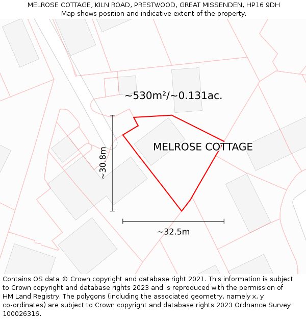 MELROSE COTTAGE, KILN ROAD, PRESTWOOD, GREAT MISSENDEN, HP16 9DH: Plot and title map