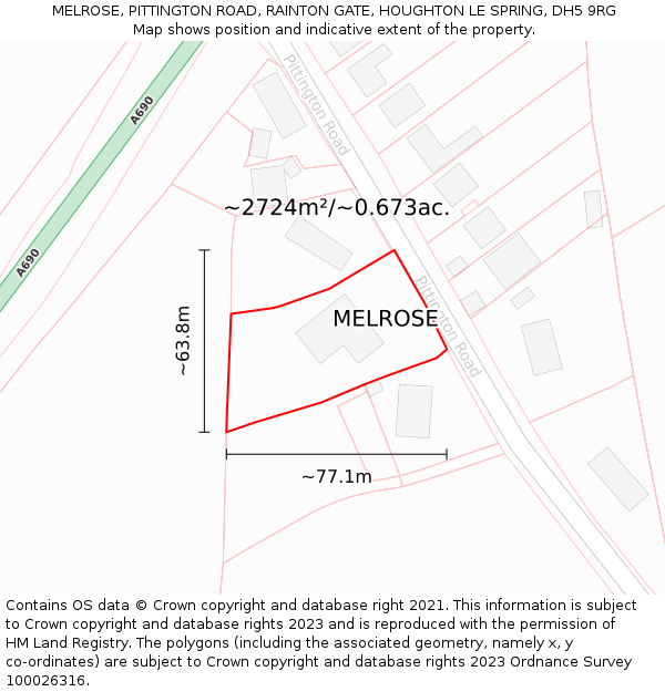 MELROSE, PITTINGTON ROAD, RAINTON GATE, HOUGHTON LE SPRING, DH5 9RG: Plot and title map