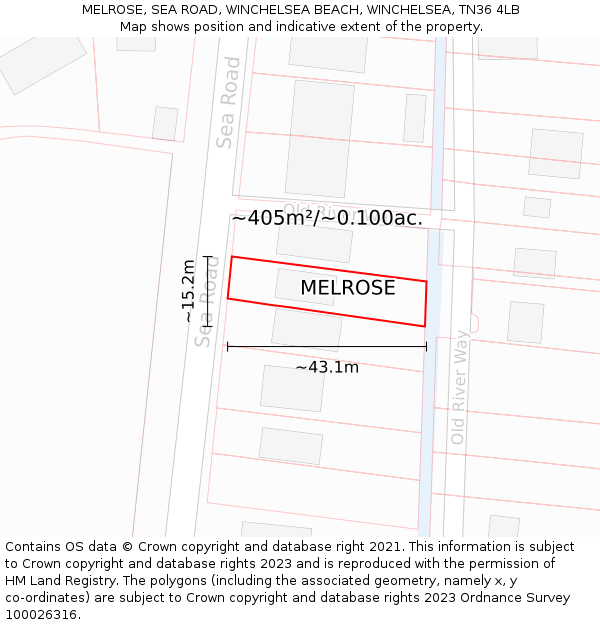 MELROSE, SEA ROAD, WINCHELSEA BEACH, WINCHELSEA, TN36 4LB: Plot and title map